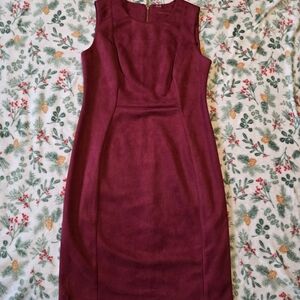 Calvin Klein Burgundy Faux Suede Sleeveless Pencil Midi Cocktail Dress Size 10